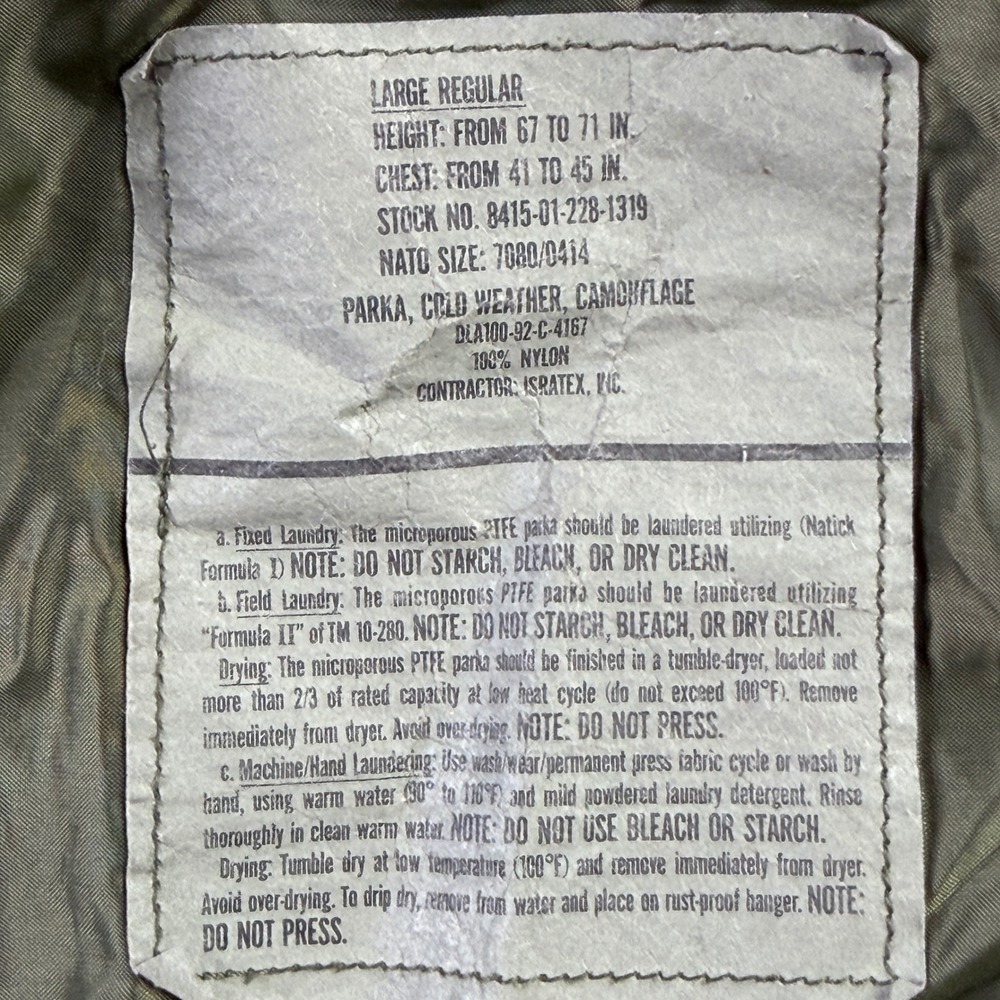 USGI Army Gore-Tex Jacket ECWCS Woodland Camo Parka Mens Large Reg Isratex Inc - Picture 3 of 8